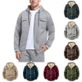 thumbnail image 2 of ZCFZJW Men Hoodie Lightweight Casual Full Zip Up Fall Sherpa Fleece Lined Thick Warm Drawstring Hooded Jacket with Pockets Workout Hiking Pullover Sweatshirt Khaki S, 2 of 9