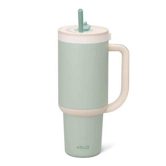 Vaso Ello Oasis con asa y pajita retráctil, 1,2 L, color pistacho