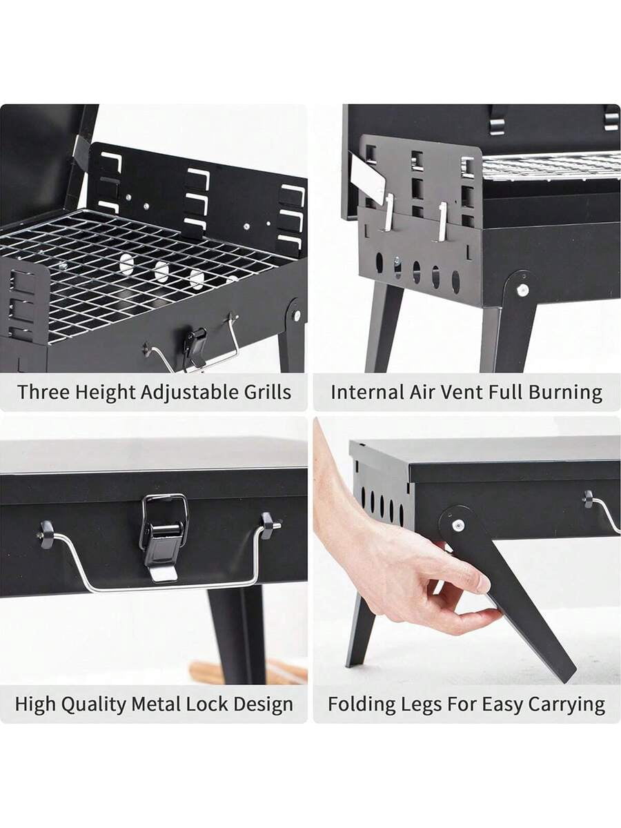 1pc Small Portable Charcoal Grill, Foldable Outdoor Grill With Barbecue Accessories, Suitable For Outdoor Cooking, Camping, Hiking, Picnicking, Tailgate Parties, And Backyard Parties