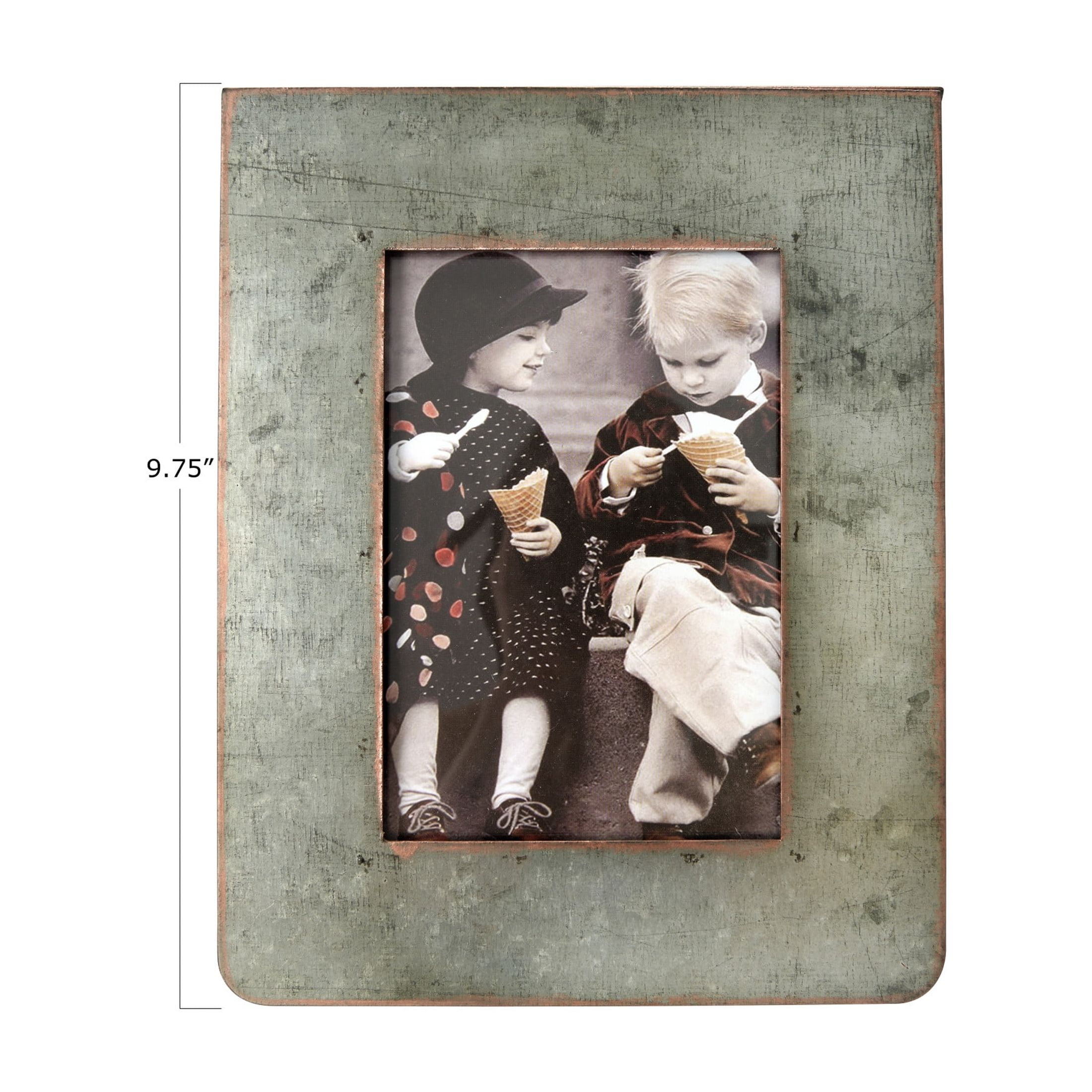 Creative Co-Op Galvanized 2-Sided Standing Picture Frame, Holds 3" x 5" Photos, 9.75" H