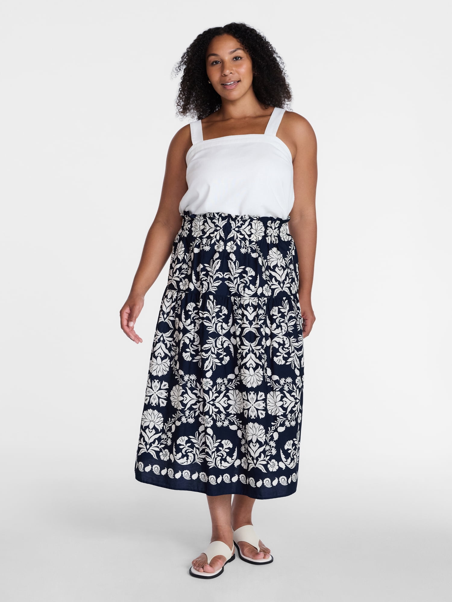 Time and Tru Women’s Tiered Cotton Maxi Skirt, Sizes XS-XXXL