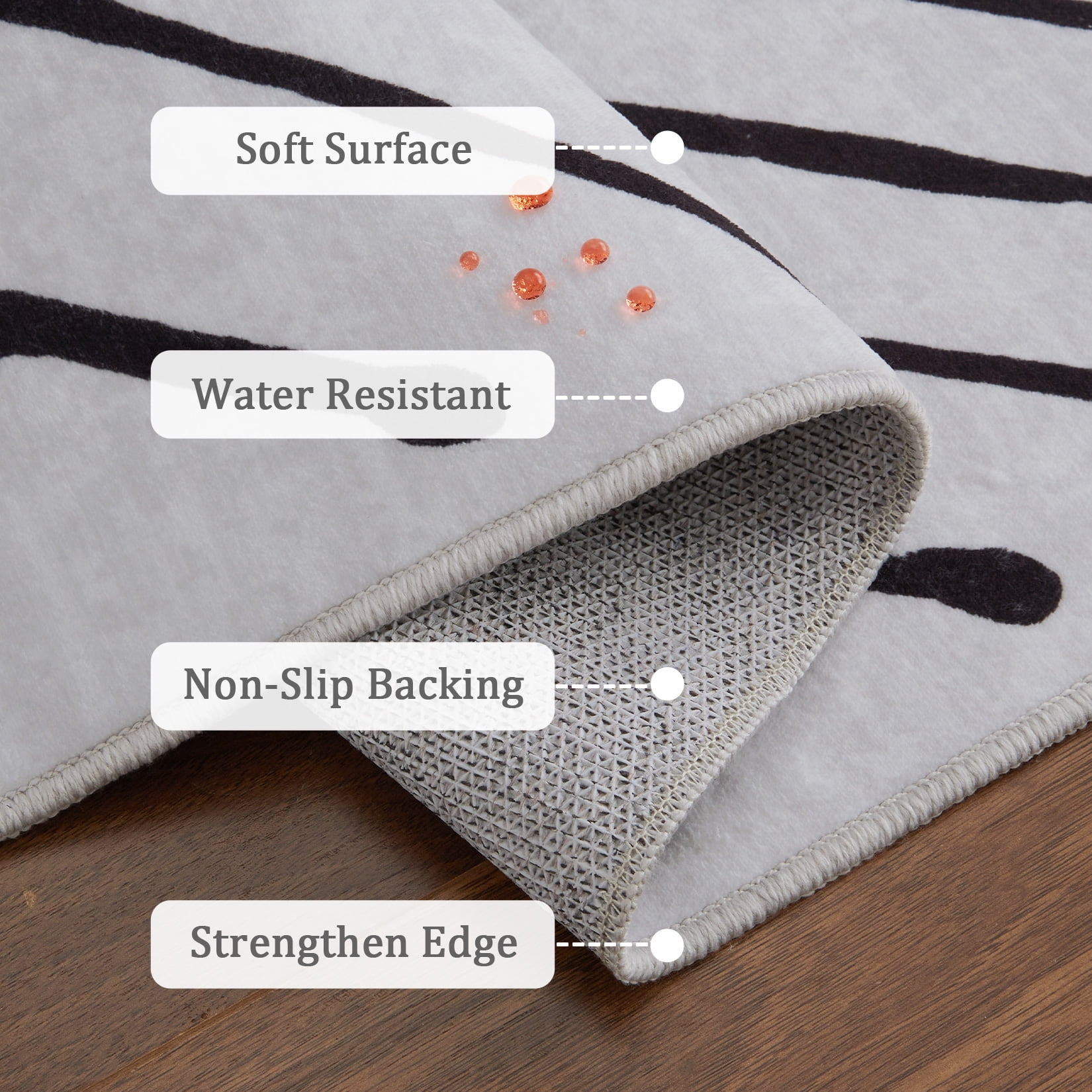 FairOnly Modern 2'x6'Runner Rug with Symmetrical Fine Lines Machine Washable Low Pile Non-Slip Geometric Rugs for Bedroom Kitchen,Beige White