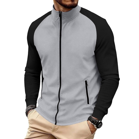 Dwelliawo Men's Sport Performance Jacket Raglan Color Block Zip Up Outerwear Lightweight Breathable Sweat Wicking Honeycomb Fabric For Training Jogging Everyday Wear Gray M