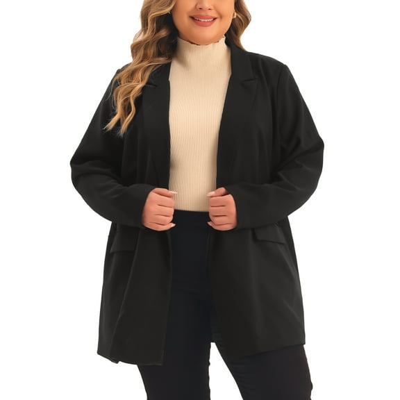 Agnes Orinda Women's Plus Size Blazers Lapel Button with Pockets Work Jackets Blazer 2X Black