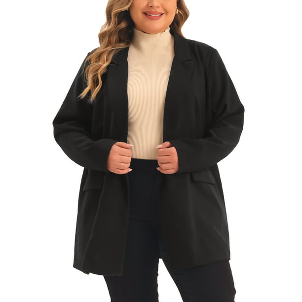 Blazers de mujer de tallas grandes Agnes Orinda con solapa y botones, chaquetas de trabajo con bolsillos, blazer 4X negro