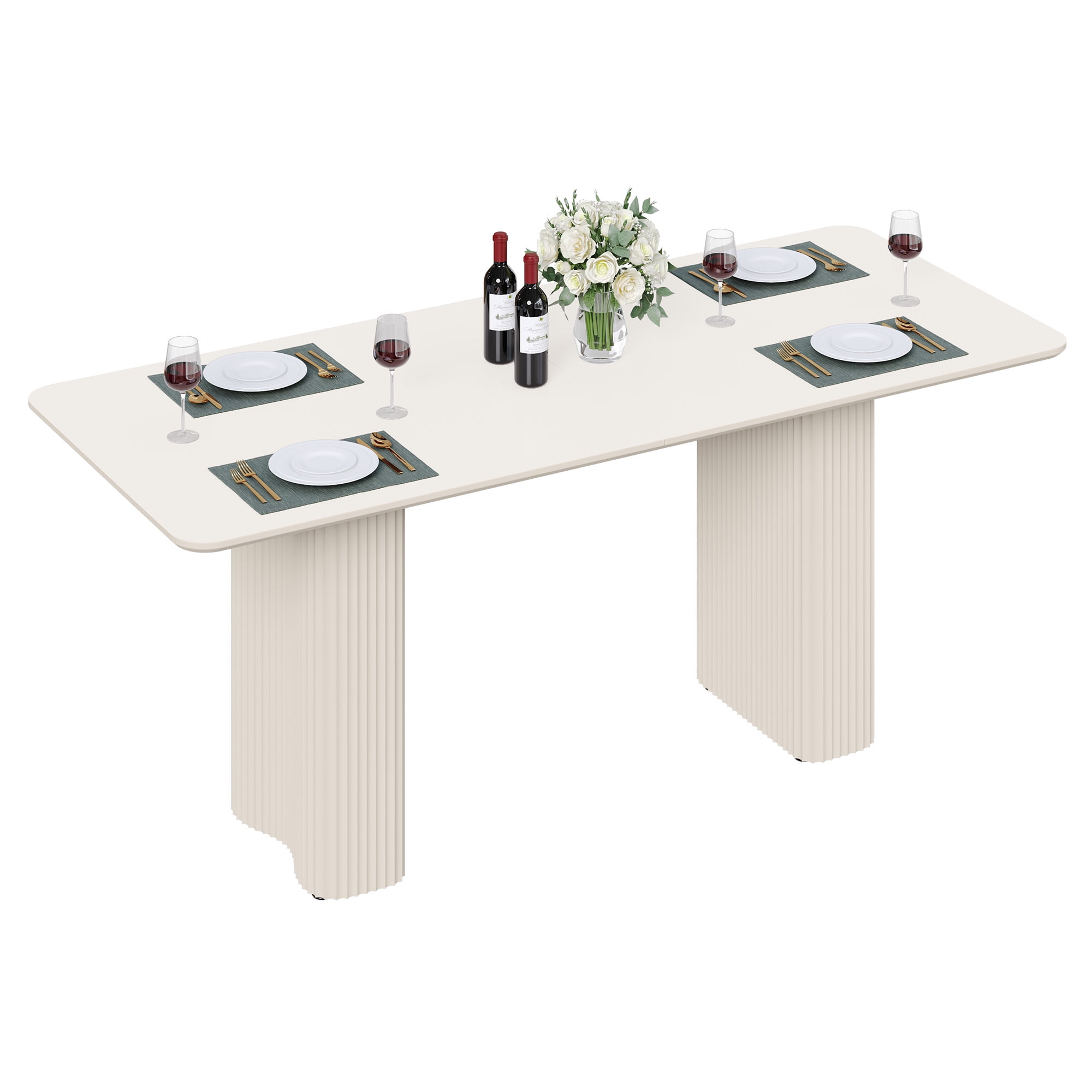 Dextrus 70.8" Modern Dining Table with Curved Wave Legs, Cream White Rectangular Kitchen Table for 6-8 Person, Dining Room Table for Gathering, Kitchen, Dining Living Room