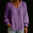 thumbnail image 2 of Vetsdori Ruffle Cotton Linen Tops for Women V-Neck Fashion Button down Blouses,Solid Color Long Sleeve Loose Ladies Shirts Fashion, 2 of 8