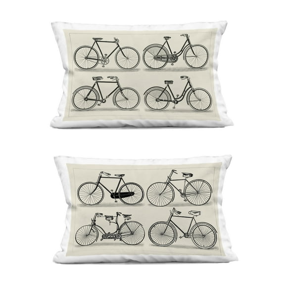 Stupell Industries Vintage Bicycle Styles 14" x 20" Transportation Print Polyester Decorative Pillow Set, Zip Closure 2 Count