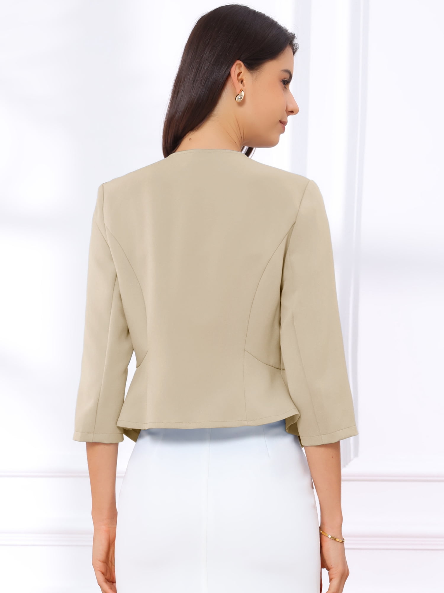 DARING DIVA Women's Open Front 3/4 Sleeve Peplum Business Blazer L Apricot