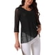 thumbnail image 4 of INSPIRAR CHIC Blusa de Mujer con Cuello en V, Manga 3/4, Dobladillo Asimétrico, Ligera y Casual, Color Negro, 4 of 5