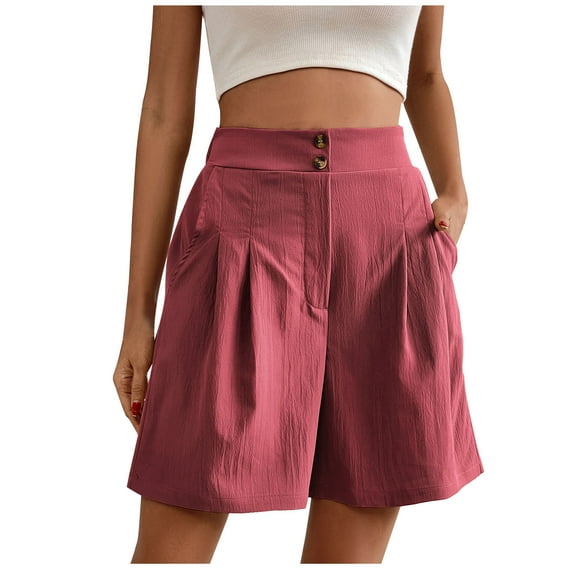 Ltctricy Bermuda Shorts for Women Elastic High Waisted Dressy Casual Wide Leg Pleated Knee Length Shorts Loose Summer Shorts