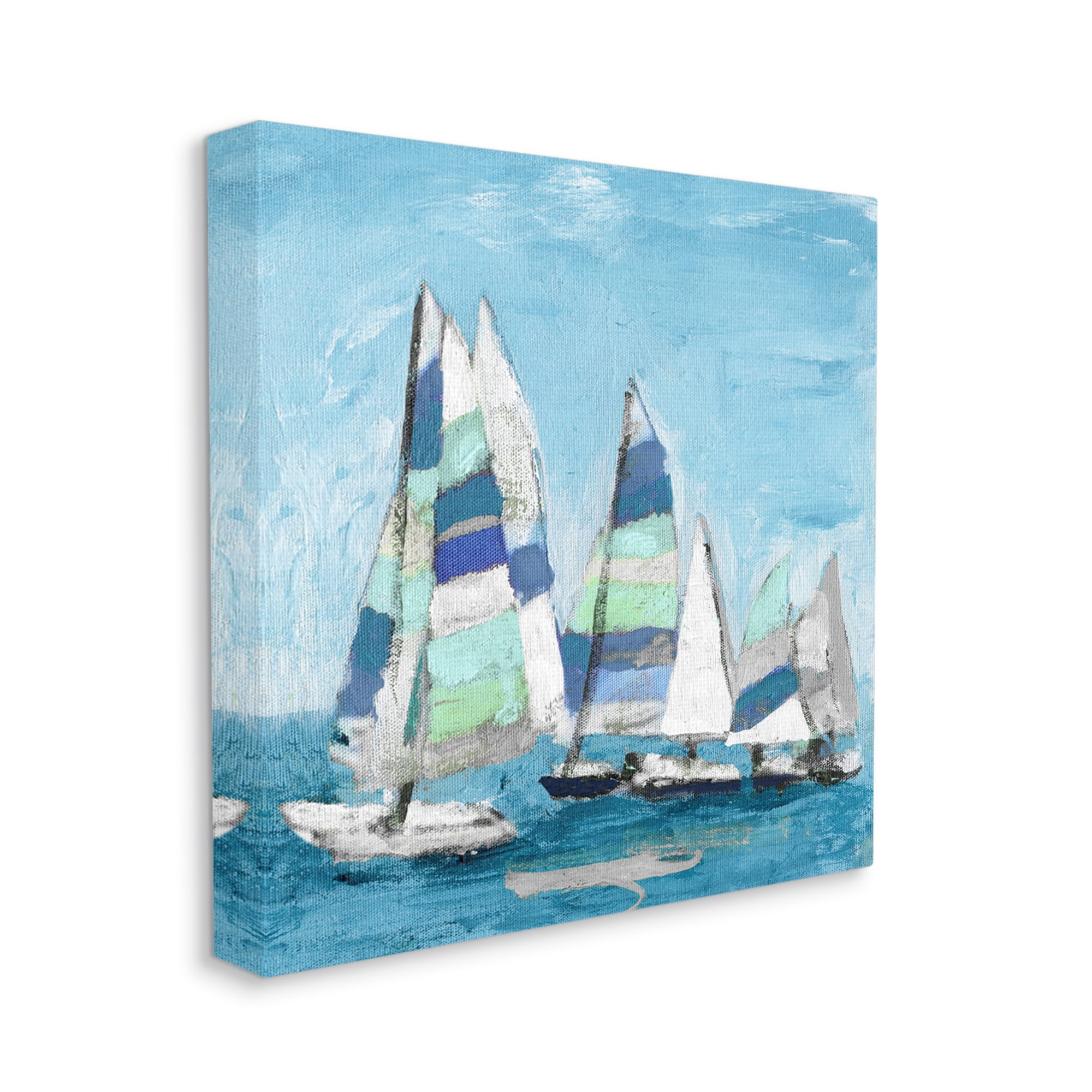Stupell Industries Nautical Striped Sail Boats Summertime Ocean Painting Painting Gallery Wrapped Canvas Print Wall Art, Design by Katrina Craven