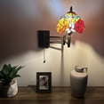 thumbnail image 3 of Tiffany Style Sconce Lamp Swing Arm Blue Stained Glass Dragonfly LED Bulb Included 13”W*8”D*15”H, 3 of 11