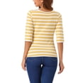 thumbnail image 3 of Camiseta básica de ajuste slim con cuello redondo y mangas de codo para mujeres INSPIRE CHIC, estampada, talla XL, color amarillo y blanco, 3 of 6