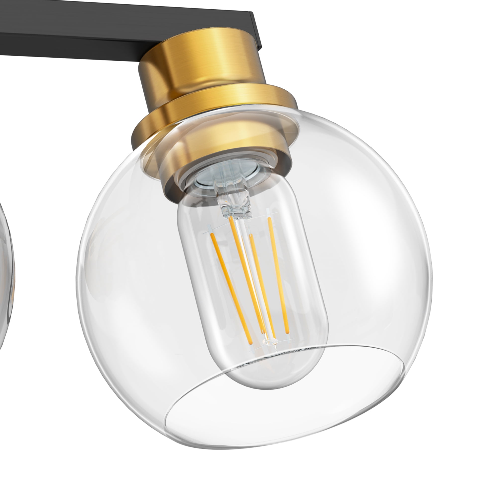 YANSUN 18.9 in 3-Light Black and Gold Bathroom Vanity Light, LED Interior Powder Room Lighting with Clear Globe Shades, for Bathroom, Powder Room, Vanity Table