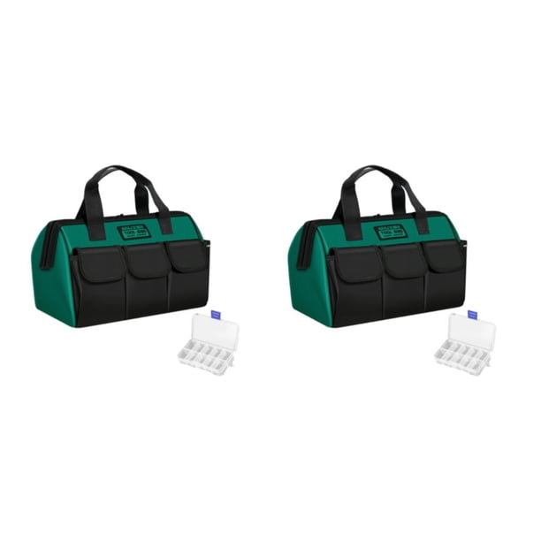 Injueey Bolsa de herramientas para carpintería, bolsas de electricista, caja de almacenamiento multibolsillo, bolsa impermeable de gran Negro Verde/13 pulgadas 2piezas