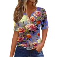 thumbnail image 2 of Fiudx Ofertas y Liquidaciones Blusa de Manga Corta Estampada a La Moda para Mujer, Blusas Informales con Cuello En V, 2 of 5