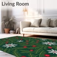 thumbnail image 2 of ODIKA 5'x7' Machine Washable Non-Slip Area Rug, Festive Pine Branches with Berries and Snowflake Accents High Traffic Rug, Green, 733185, 2 of 7