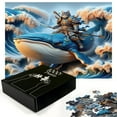 thumbnail image 2 of Ambesonne Funny Jigsaw Puzzle, Noble Warrior Cat on a Whale, Heirloom-Quality Fun Activity for Family Durable Cardboard, 1000 pcs, Sea Blue Peach Beige, 2 of 5