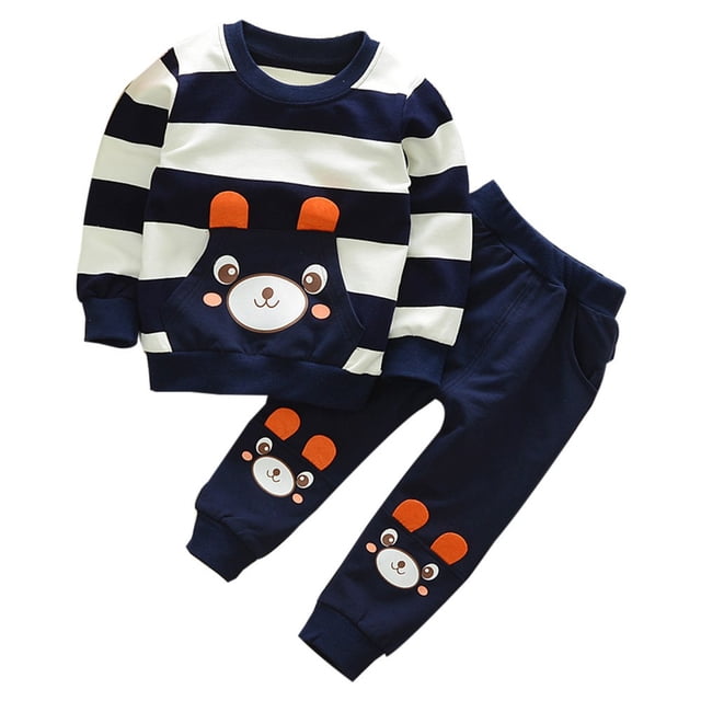 Gibobby Conjunto de pantalones para niños, ropa de otoño para niños, Tops + Pantalones, trajes de bebé a rayas, conjuntos y conjuntos de invierno para niños niñas(Marina, 120)