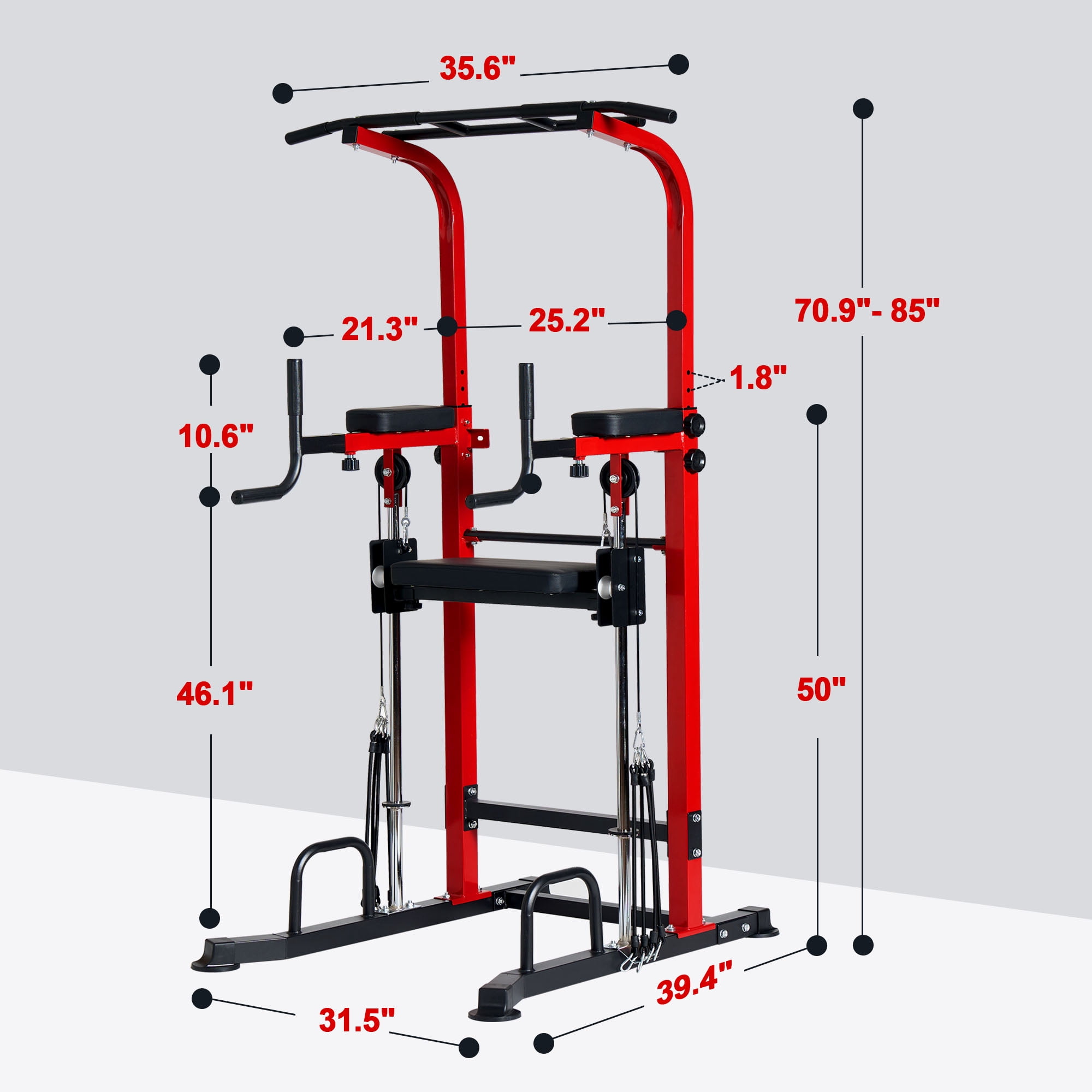 Soges Pull Up Bar 10 Adjustable Height Power Tower Dip Station for Enhanced Fitness, Multi-Functional Power Rack Workout Machine for Home Gym Strength Training Fitness Exercise Equipment,Red