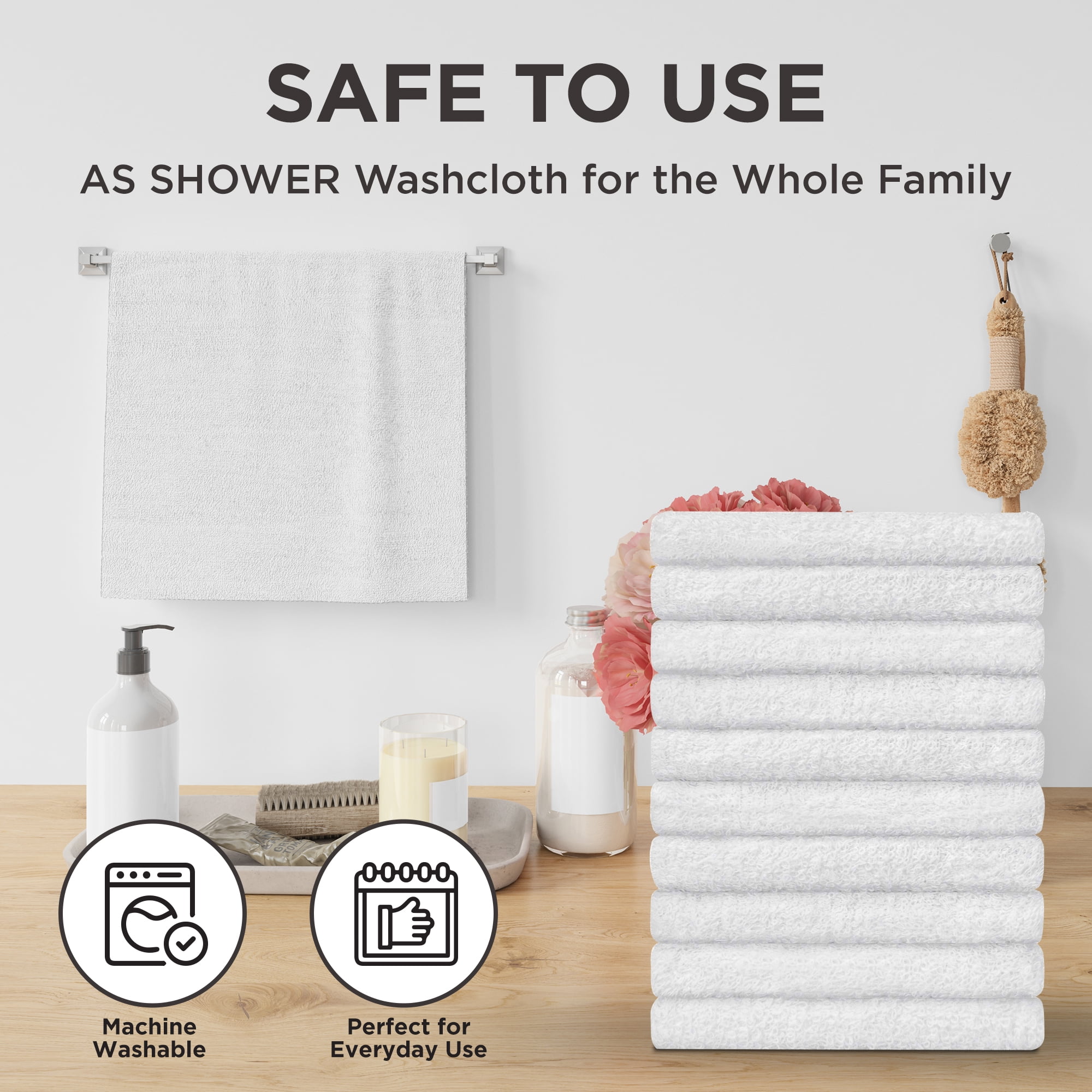 12 inch x 12 inch White Cotton Value Washcloths - Reusable LT Weight Thin Cloth Rags - Bath/Baby/Kitchen/Garage - 1 lb per Dozen - Set of 24, Size: 12