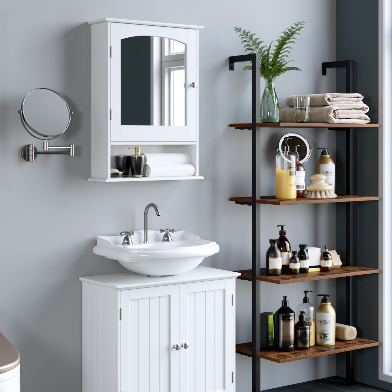 Homfa Modern Bathroom Floor Medicine Cabinet with 5 Drawers, Free Standing  Storage Organizer Unit for Living Room Bedroom, White