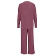thumbnail image 4 of YHAJDS Women Winter Casual Pajama Suits,Sleepwear for Women,Womens Matching Pajama Set Solid Color Long Sleeve Crew Neck Plus Size Pocket Knit Warm Top Loose Pants Home Wear Winter Fall, 4 of 5