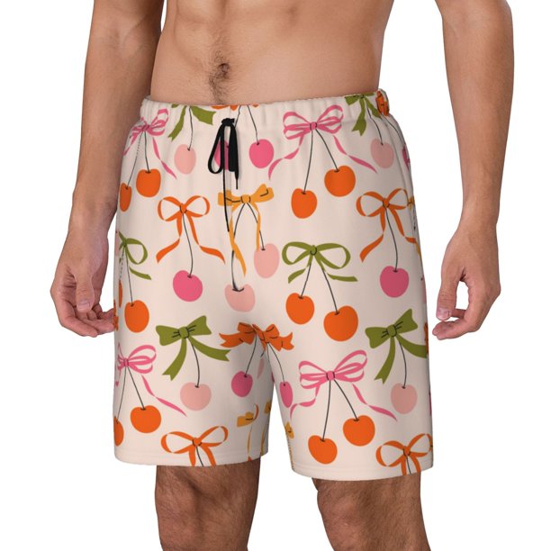 Balery Cherries And Bows Bañador para hombre, shorts de playa de secado rápido con entrepierna y forro de compresión-Small