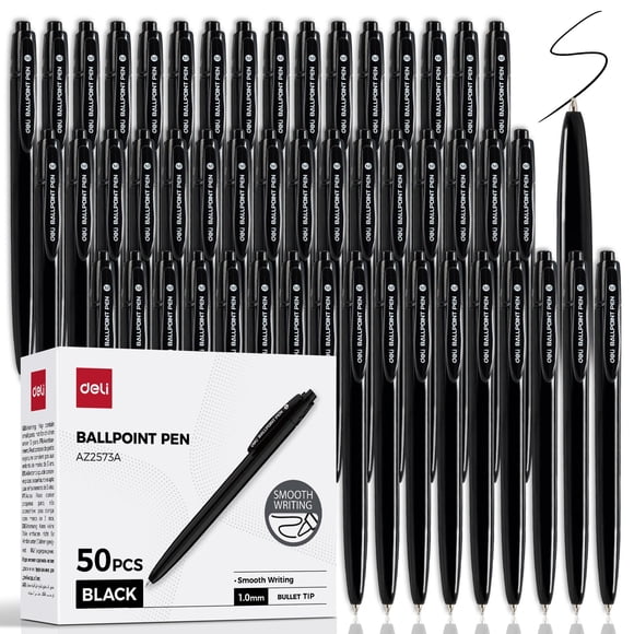 Bolígrafos Deli AZ2573A Retráctiles 1.0 mm Tinta Negra Paquete de 50