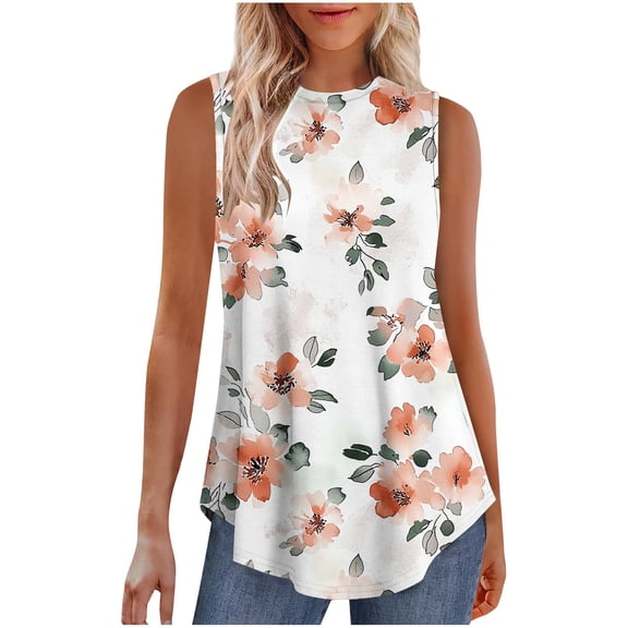 Taqqpue Summer Tank Tops for Women 2025 Sleeveless Crew Neck Floral Printed Casual T Shirts Loose Fit Trendy Basic Blouse