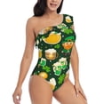 thumbnail image 3 of Easygdp St Patrick's Day10 Women's One Shoulder Ruffle Monokini Bathing Suits with Removable Chest Pad, Quick Drying - Large, 3 of 8