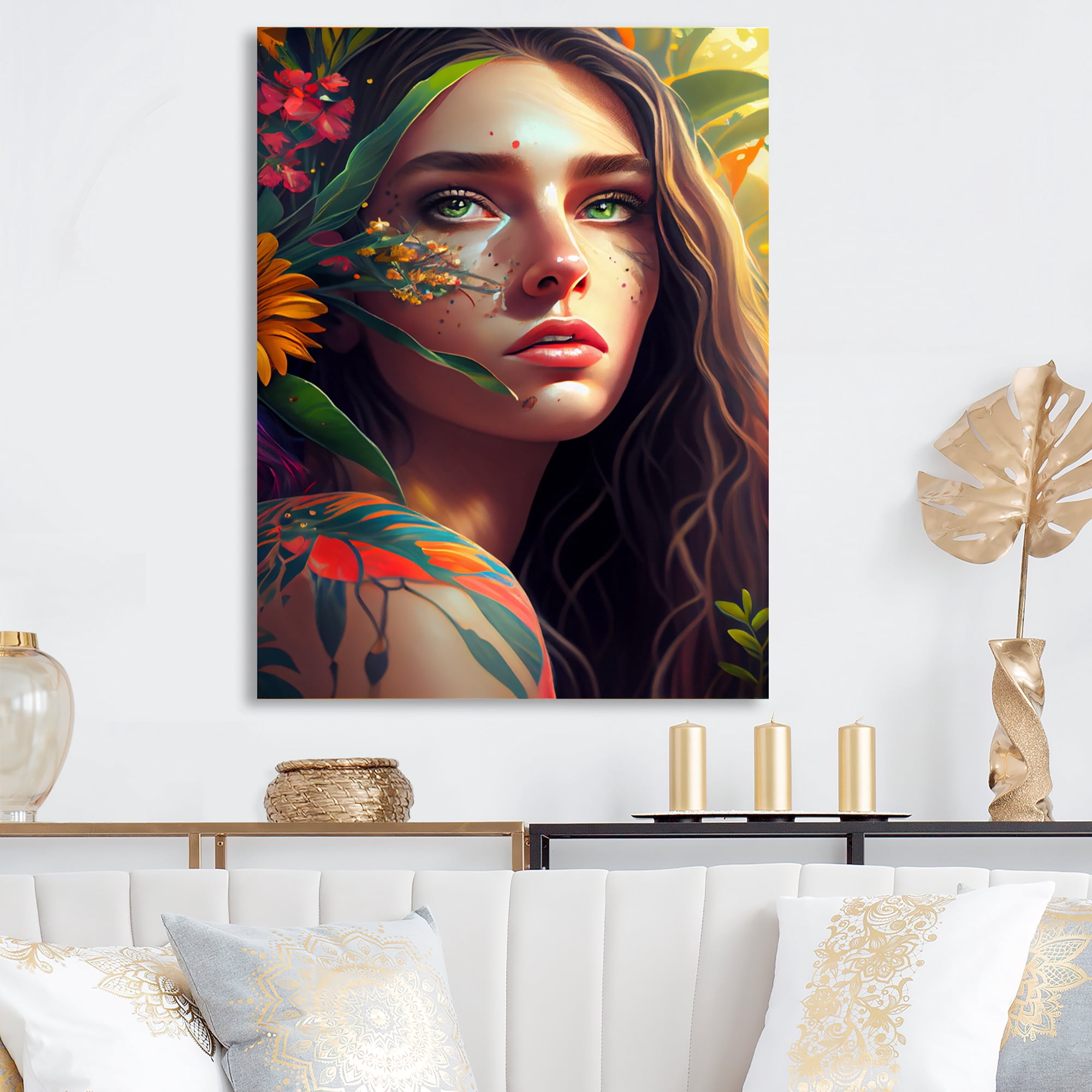 Designart Colorful Tropical Woman Portrait I Canvas Wall Art