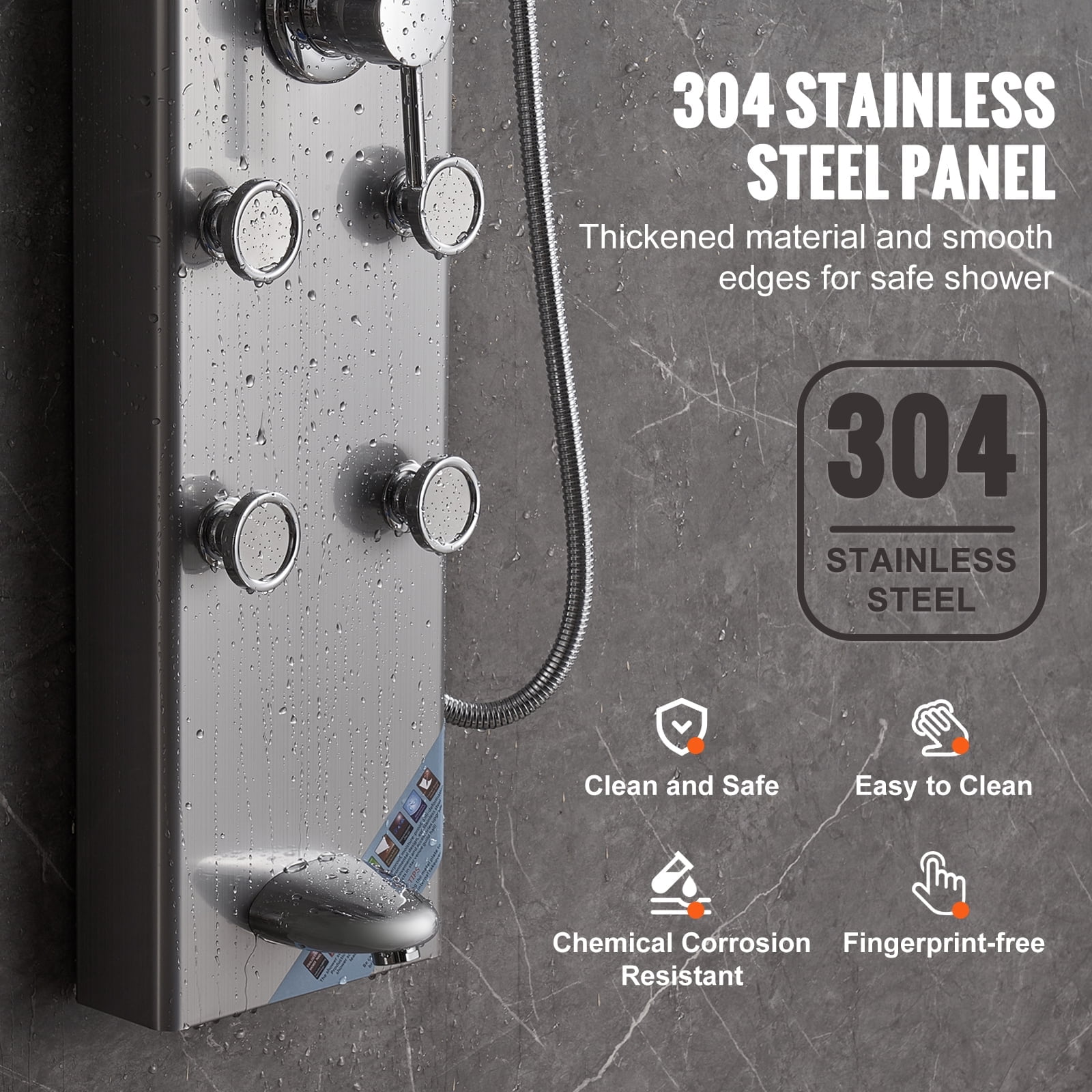 KFFKFF Shower Panel 6 Modes Digital Tower System Display Stainless Steel Rainfall