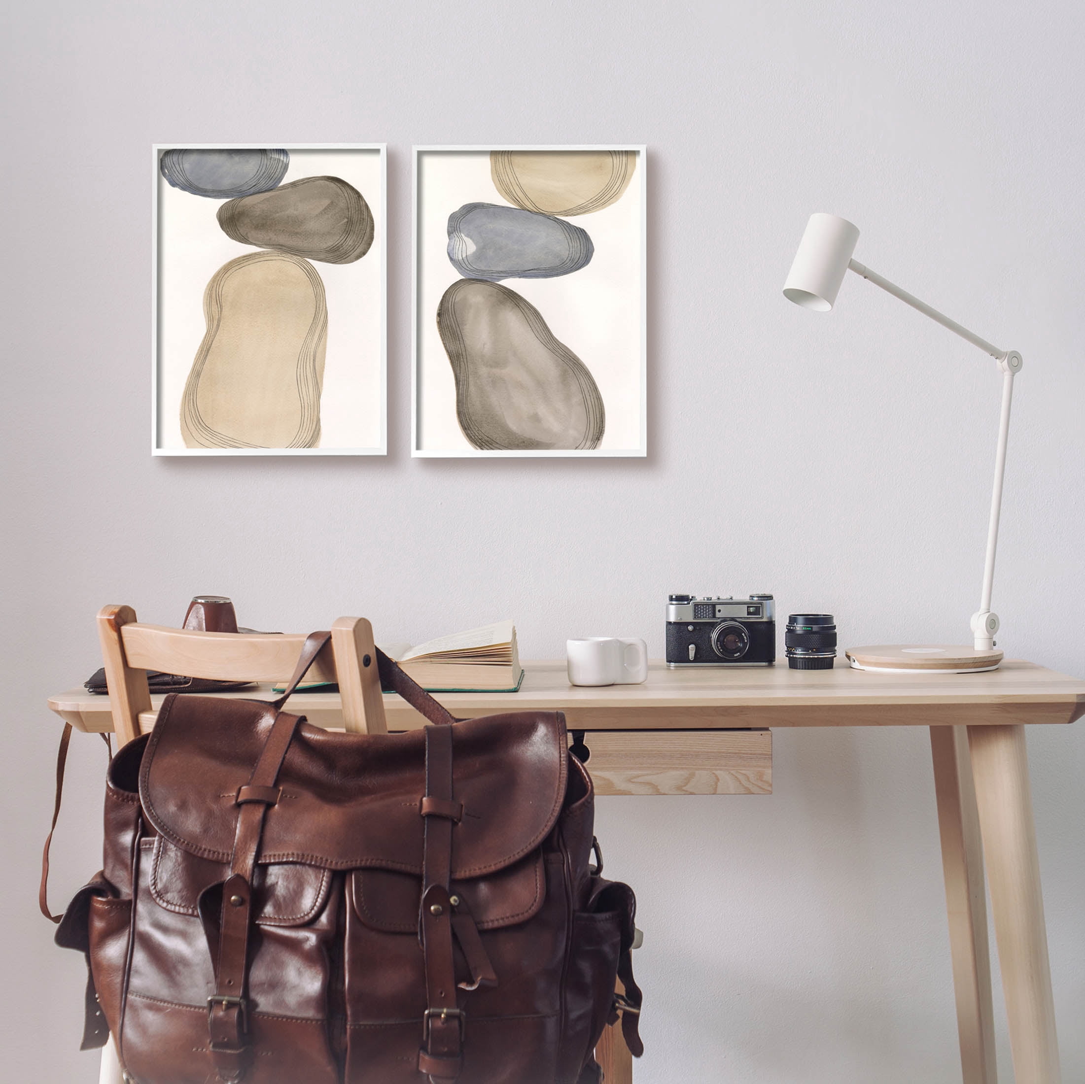 Stupell Industries Contemporary Oblong Shapes Arrangement Graphic Art White Framed Art Print Wall Art, Set of 2, Design by Laura Marr