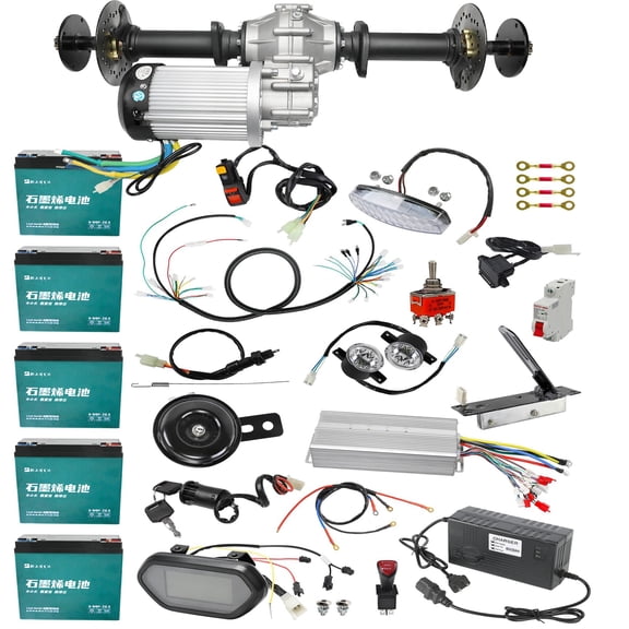 6000RPM 60V 2500W Brushless Motor with 32" Rear Differential Axle Kit – Go Kart, Golf Cart, ATV, Quad, Buggy, Trike, Tailer Electric Vehicle Conversion Set with Controller, 3 Speed & Reverse 400N.m