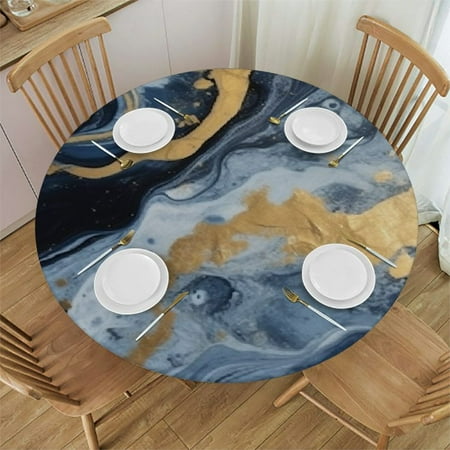 

Autua Marble Gold Blue Round Table Cover Stain Resistant Washable Indoor Outdoor Tablecloth Kitchen Dining Wedding Parties Waterproof Fabric 100% Polyester 42 -46