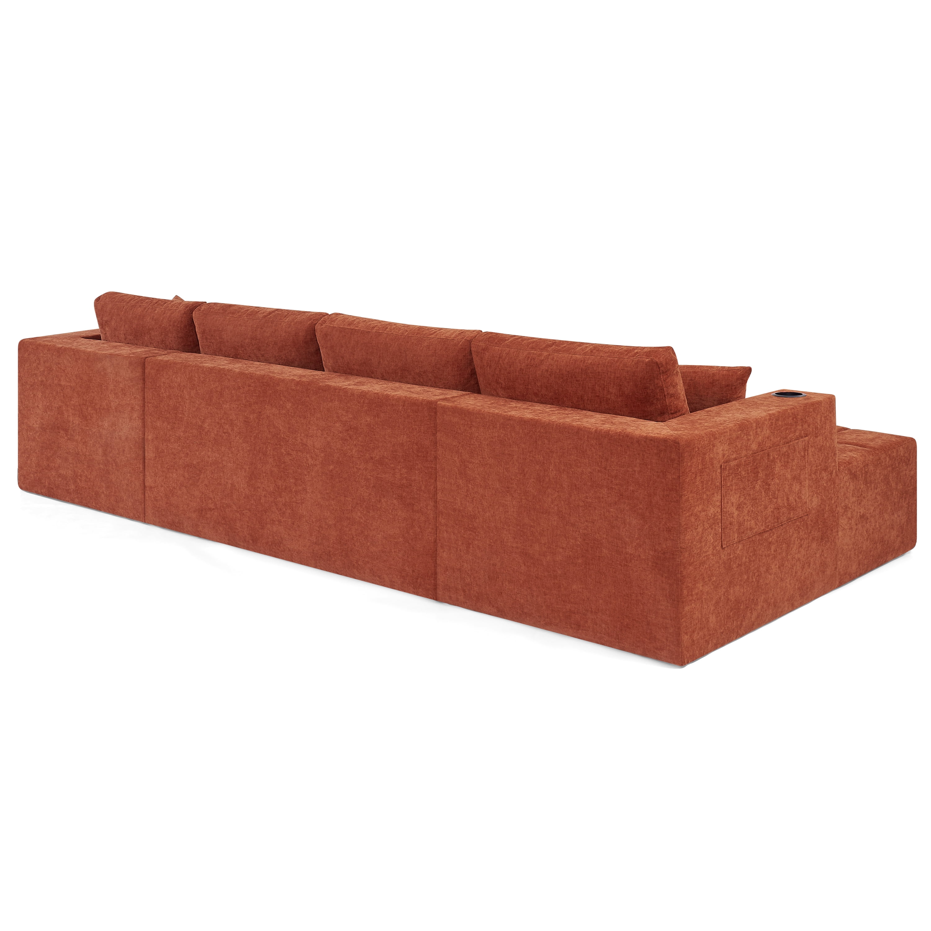 Howcool 132" U-Shaped Modular Cloud Couch, Oversized Deep Seat Chenille Sectional Sofa with Double Chaise, Boneless Comfy Couch with Cup Holders & Side Pockets, No Assembly Required,Orange