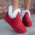 thumbnail image 4 of XIMIN Women's Fuzzy Boots Slip On Ankle Platform Booties Furry Faux Fur Lining Flat Short Snow Boots Fashion Winter Warm Suede Casual Shoes, 4 of 5