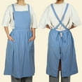 thumbnail image 2 of Unique Bargains Cotton Linen Cross Back Apron with Pockets Blue, 2 of 7
