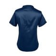 thumbnail image 4 of Summer Womens Casual Blouse Solid Color Loose Fit Shirt Top Versatile Basic Elegant Style Short Sleeve V Neck Blue XL, 4 of 5