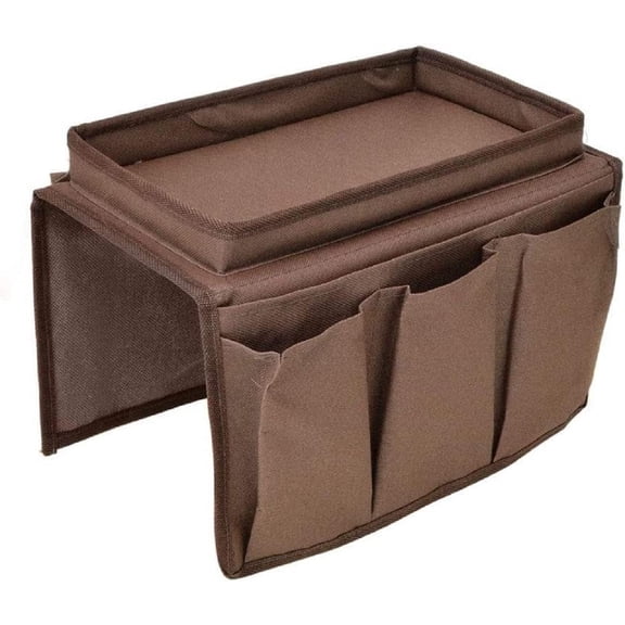 Dependable Industries inc. Essentials Sofa Armrest Table TV Remote Control Organizer Holder, Drapes Over Sofa Arm 5 Pocket Non-Slip Bottom (Brown)