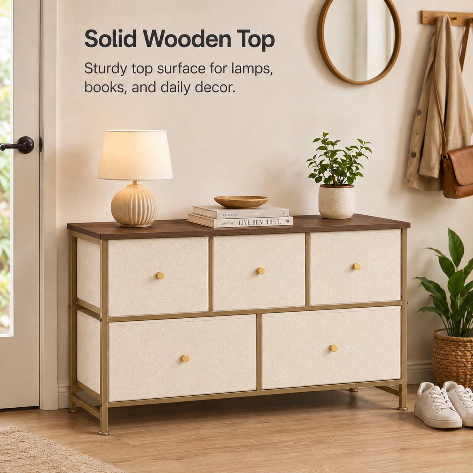 Alvantor 5/7 Drawer Fabric Dresser, Storage Tower for Bedroom and Closet, Chest of Drawers with Sturdy Steel Frame & Wooden Top for Living Room, Entryway
