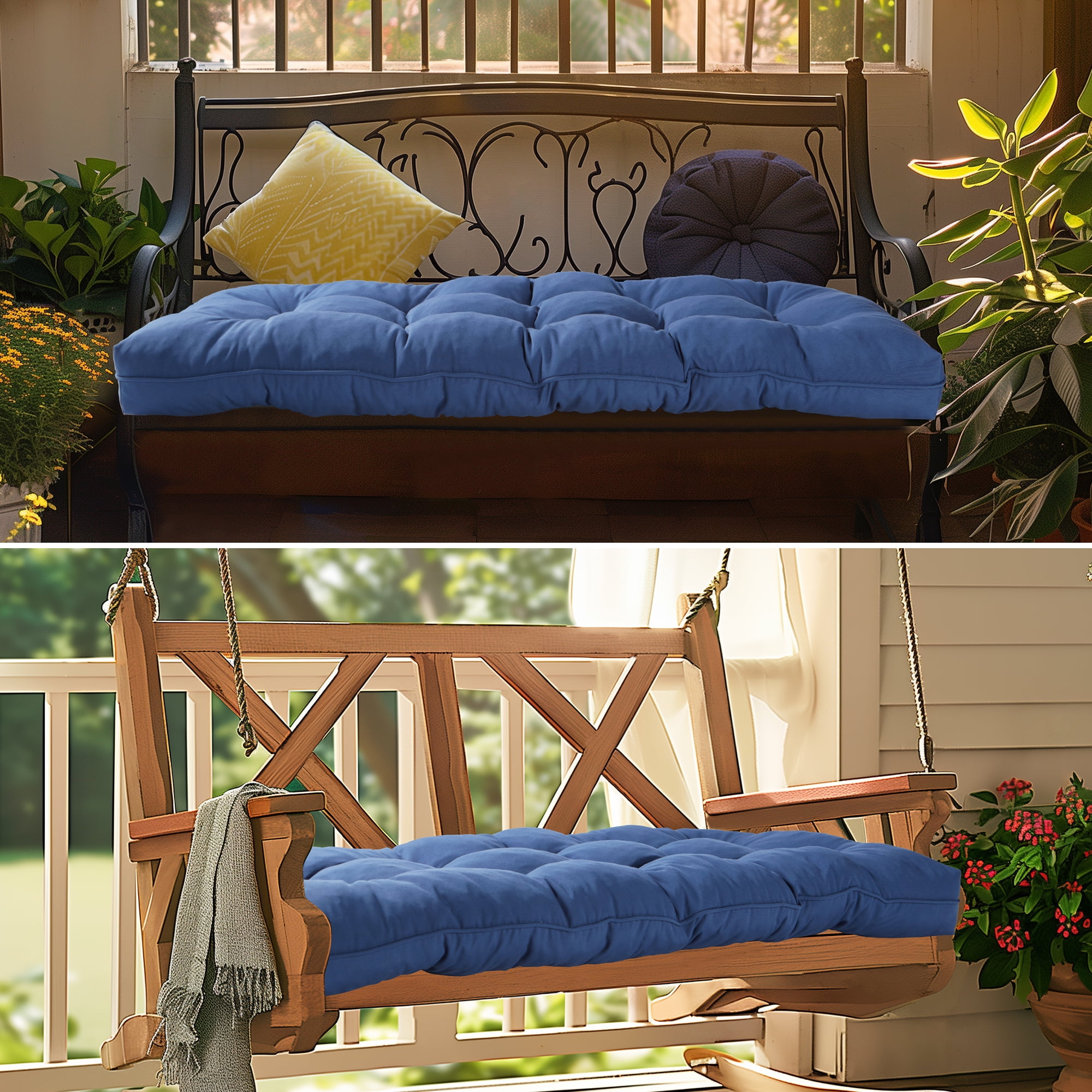 UNIKOME 44.5" x 19" Navy Outdoor Bench Seating Cushion, Water Resistant