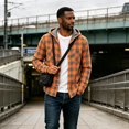 thumbnail image 4 of Dweltoz Men's Plaid Flannel Hoodie Shirt Fashion Casual Long Sleeve Button Up Jacket with Pocket Fall to Winter,Saffron XL, 4 of 6