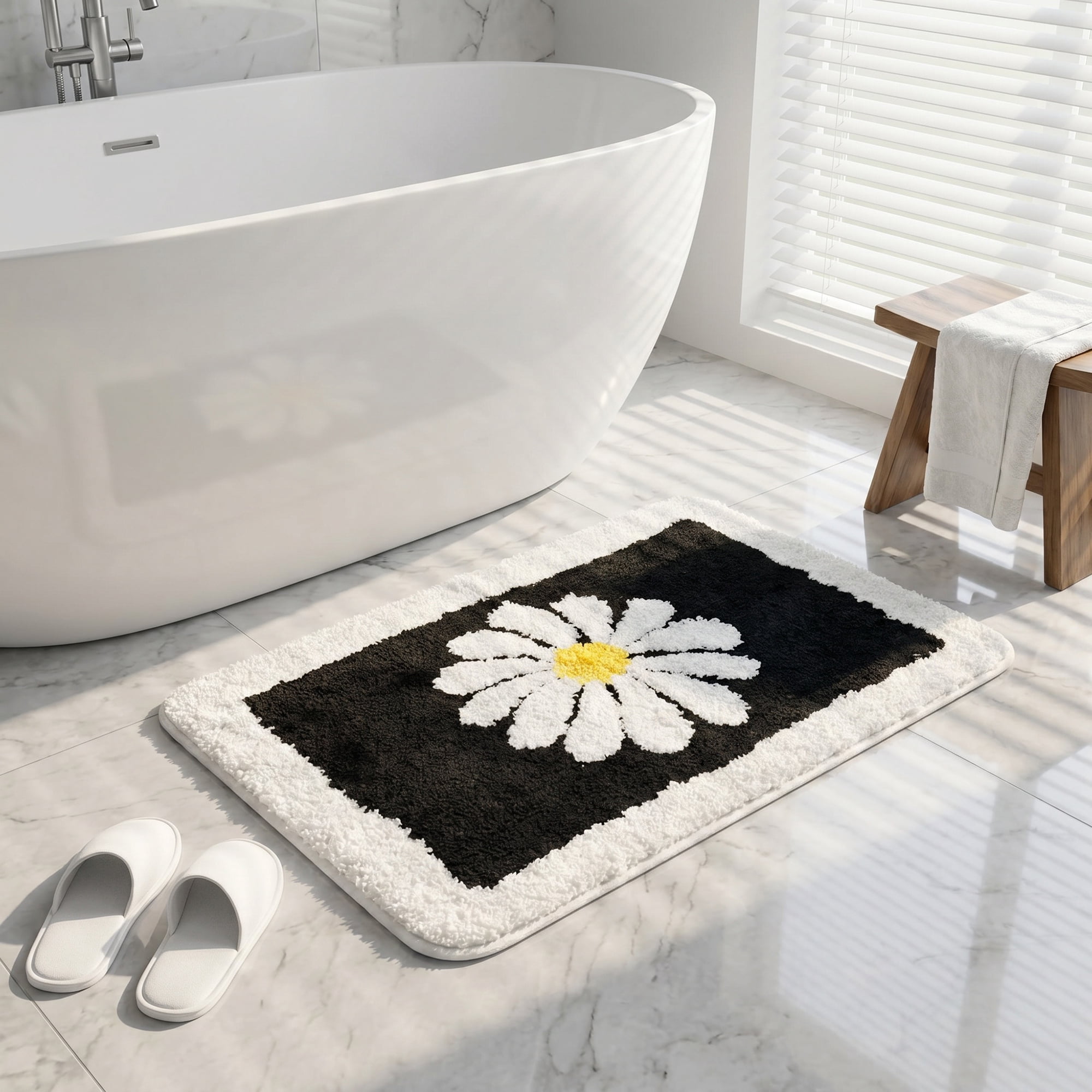 Unique Bargains Aesthetic Non Slip Ultra Soft Absorbent Shaggy Bath Mat Black 24" x 16"
