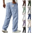 thumbnail image 2 of Yungyresw Men's Solid Linen Casual Pants Breathable Lightweight Athletic Trousers With Multi Pockets Relaxed Fit Work Trousers Navy M, 2 of 5