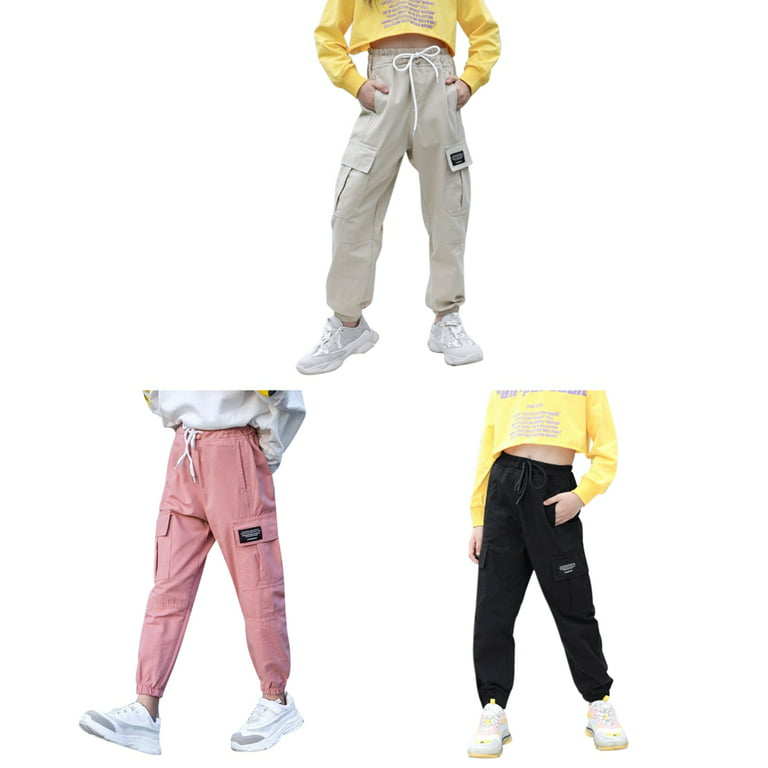 Kids Girls Cargo Pants Casual,Pure Color Trousers Hip Hop Dance Costume 