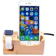 MOOZO Bamboo Wood Desktop 3 USB HUBCharging Dock Station Charge Holder Cradle Stand Compatible iPhone Xs MAX XR X 8 7 6 6S Plus Apple Watch 2 3 4 / iWatch 38mm & 42mm Samsung LG HTC Sony Smartphones - image 2 of 9