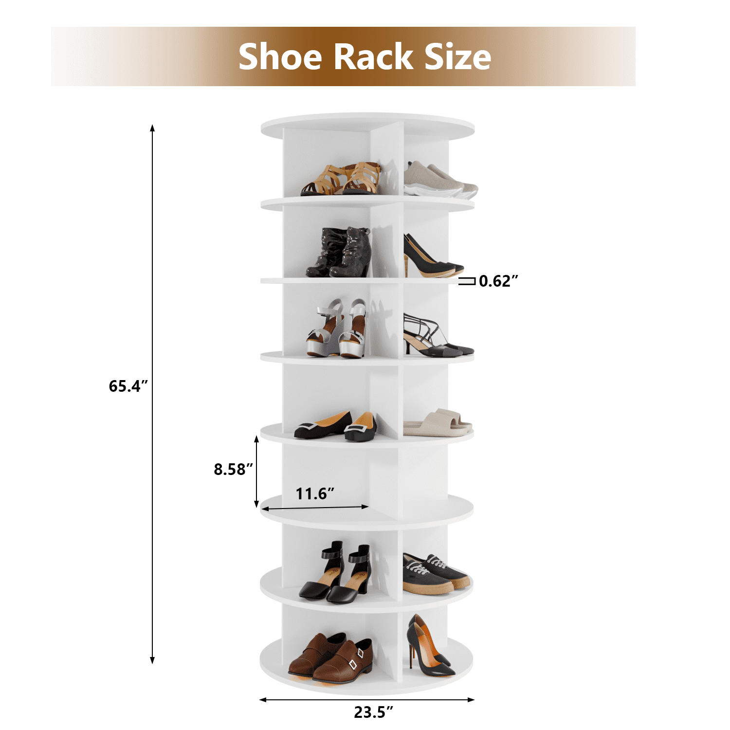 Waleaf 7 Tier Rotating Shoe Rack Tower for Living room,&Entryway, 360° Spinning Shoe Display Lazy Susan, White